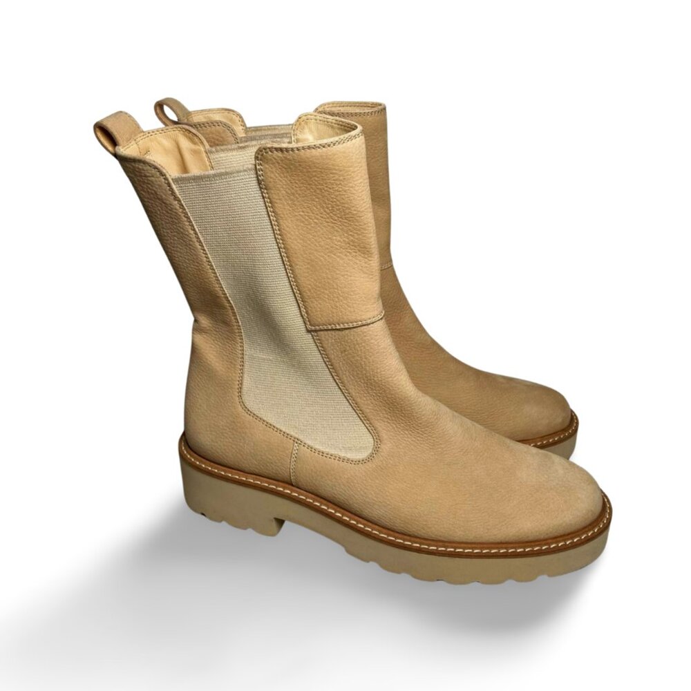 Paul Green James Lug Sole Chelsea Boot In Almond Grained Nubuck